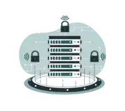 Illustration of a stack of servers with locks around them